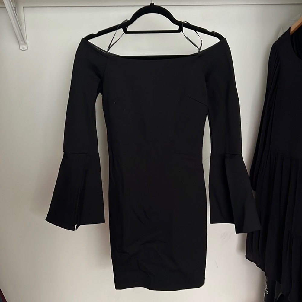 Lulus black mini dress off the shoulder long sleeves
